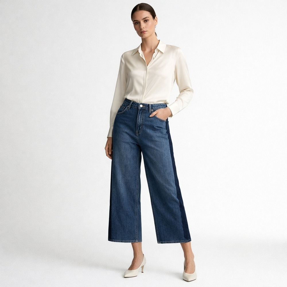 Indigo Six Two Toned Wide Leg Cropped Jeans Women Size 6 Blue NWT